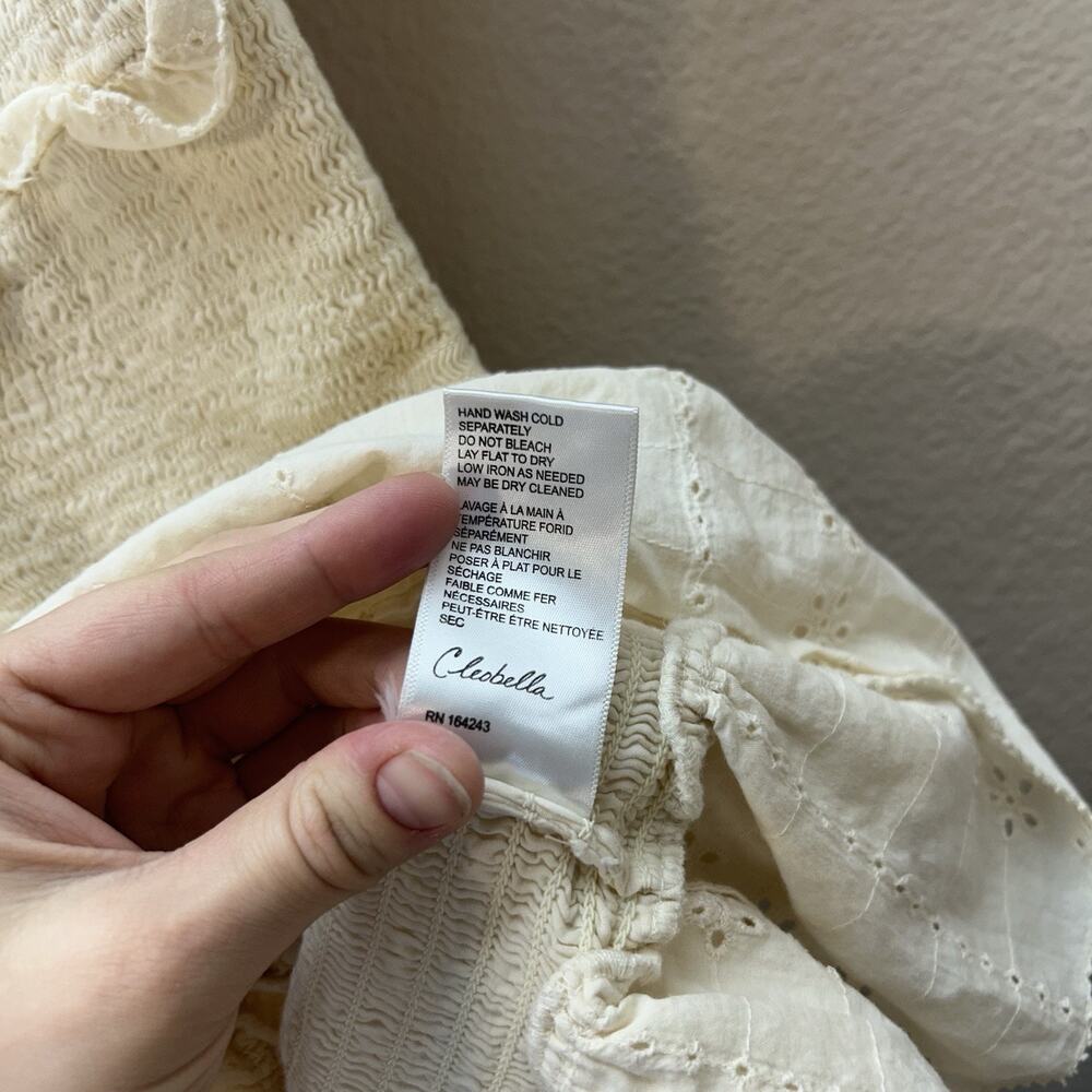 Cleobella SZ M Ivory Smocked Mini Dress‎ Boho Cottagecore Puffed Sleeves SZ M - Picture 8 of 9